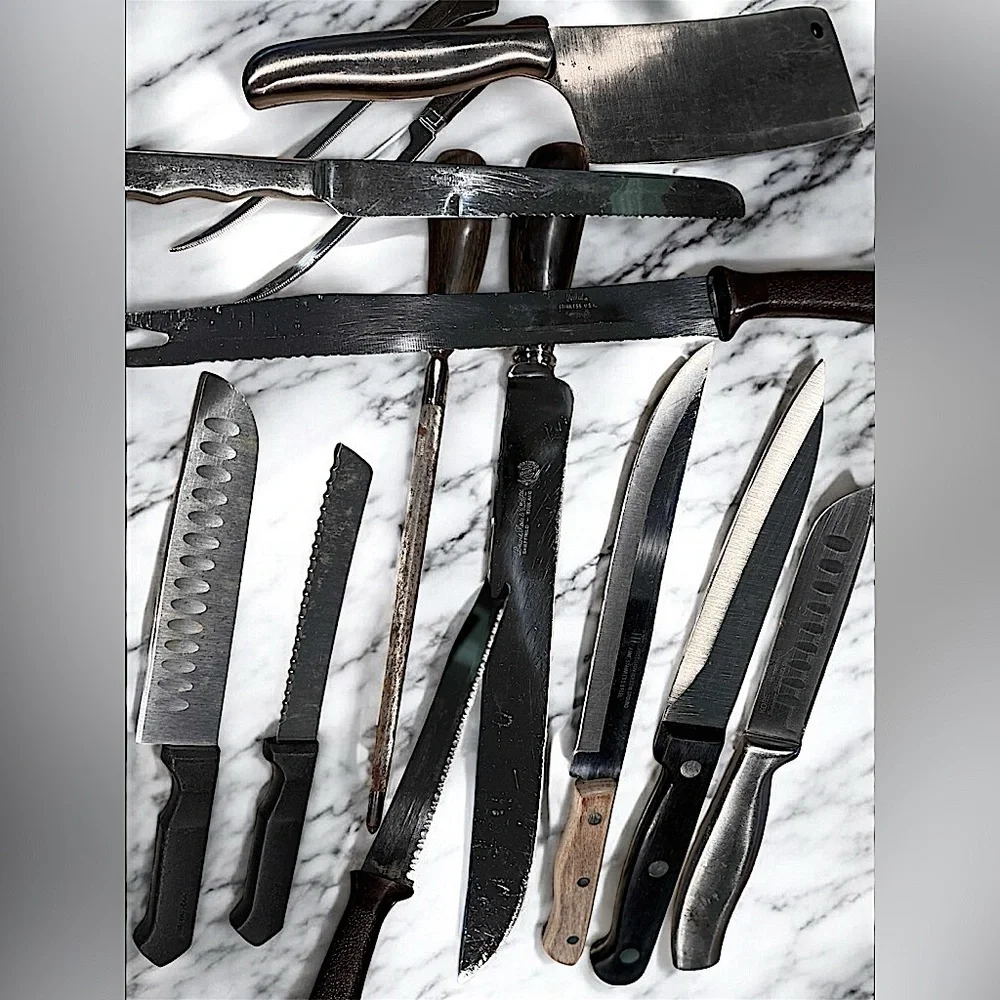 13pc gourmet knife set stainless steel & some wooden handles sharp knife’s